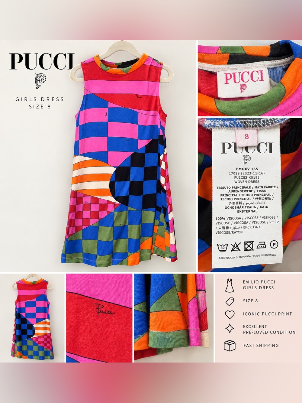 Emilio Pucci Girls Multicolor Printed Dress Size 8